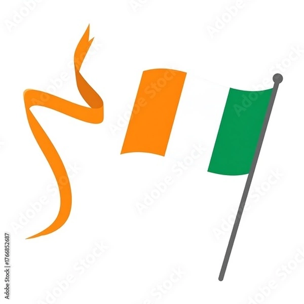 Fototapeta Stylized representation of a waving flag, with orange ribbon