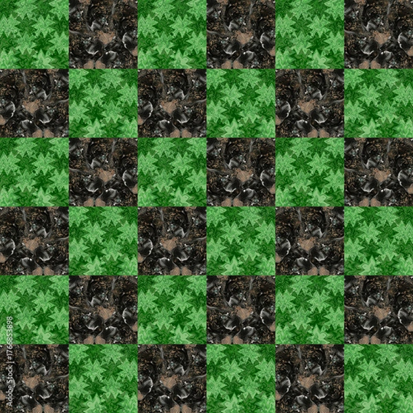 Fototapeta Abstract luxury modern marble pattern on checkered background. seamless abstract acrylic textured stripes. geometric shapes. green tones. design, scarf, marble, fabric, tile, bandana, digital printing