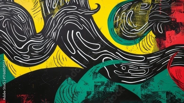 Obraz The image showcases an abstract, psychedelic design with intricate patterns and bold shapes