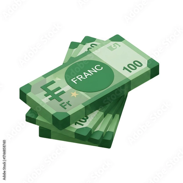 Fototapeta 3d icon of stack of swiss franc banknotes isolated on transparent background