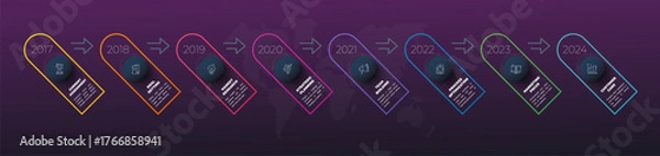 Fototapeta Line vector minimal infographic with eight circles. Modern timeline business concept with 8 steps by step for diagram, chart, flowchart, levels, graphic, app, web