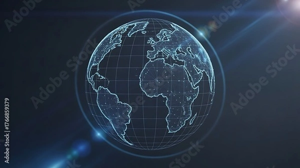 Fototapeta Digital Wireframe Globe Showing Global Data Network Connections