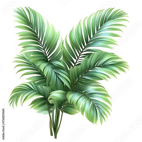 Obraz Cluster of Green Palm Leaves with Detailed Veins on photo White tropical foliage