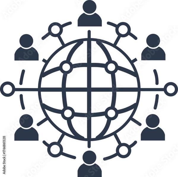 Fototapeta Global Connectivity Icon – Stylized Globe with Connected Human Figures Representing International Collaboration, Social Networking, and Digital Communication Systems