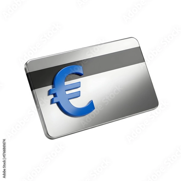 Fototapeta 3d icon of euro currency symbol on a credit card, isolated on transparent background