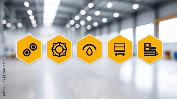 Fototapeta AI-driven supply chains concept. Infographic Illustration for Predictive Supply Chain Management with Icons on Industrial Background