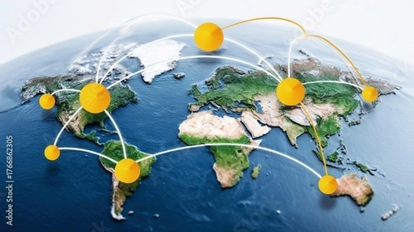 Fototapeta AI-driven supply chains concept. AI-Powered Logistics Network Illustration Highlighting Global Connections and Efficient Supply Chain Management