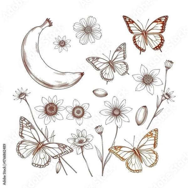 Obraz seamless pattern with butterflies and flowers