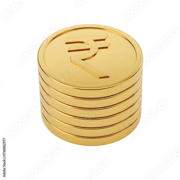 Fototapeta 3d icon of stack of golden coins with indian rupee symbol isolated on transparent background