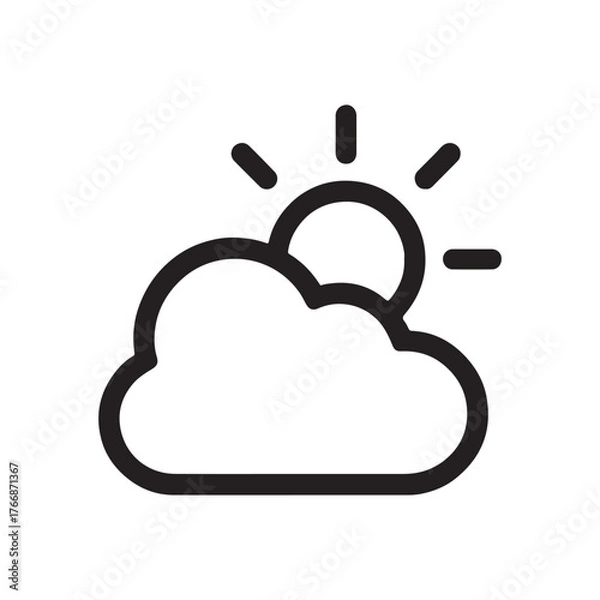 Fototapeta Sunny sky icon represents partly cloudy weather forecast and sunshine symbol for meteorology vector