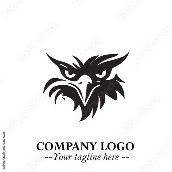 Fototapeta Majestic Head of Eagle Logo Symbol in Black on White Background with Bold Minimalist Design