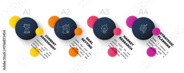 Fototapeta Vector infographic design template. Modern timeline concept with 4 steps, circles. Vector illustration used for diagram, workflow layout, banner, webdesign