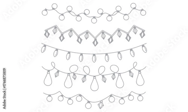 Fototapeta Architectural Decorative Light Vector set featuring hand-drawn string lights, bulbs, and wreath designs. Perfect for architectural plans, festive illustrations, interior layouts, and decorative concep