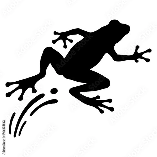 Fototapeta Silhouette of a frog leaping mid air with water splashes indicating movement and energy