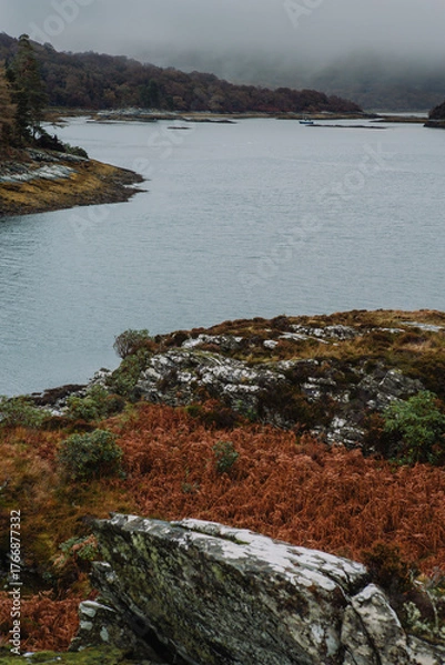 Fototapeta A dramatic and atmospheric photograph of the ruined medieval Castle Tioram (pronounced "Cheerum"), the former stronghold of the Clanranald branch of the MacDonalds - in Loch Moidart