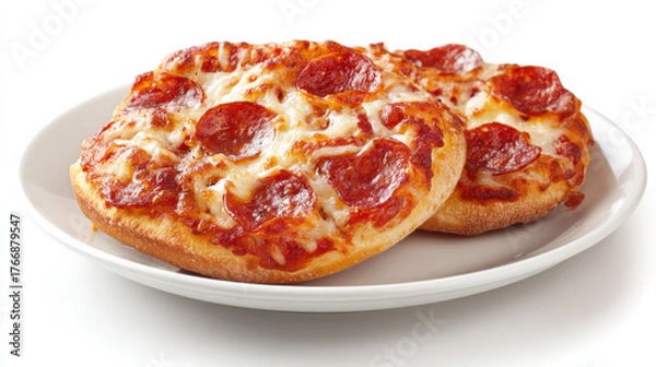 Obraz Zwei Mini-Pizzen mit Salami und Käse auf weißem Teller