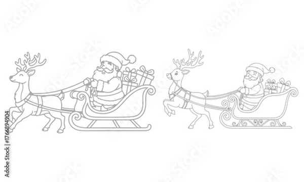 Fototapeta Christmas Vector Elements collection featuring festive icons such as Santa, reindeer, snowman, trees, gifts, and ornaments. Perfect for holiday cards, posters, invitations, and seasonal design project