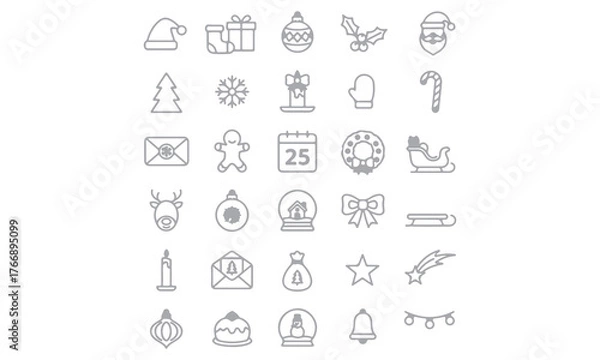 Fototapeta Christmas Vector Elements collection featuring festive icons such as Santa, reindeer, snowman, trees, gifts, and ornaments. Perfect for holiday cards, posters, invitations, and seasonal design project