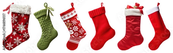 Fototapeta PNG Festive Christmas stockings collection, element set on transparent background