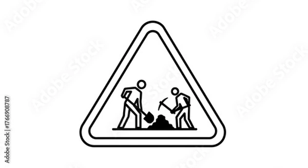 Fototapeta Men at work road sign icon in a simple black and white line art style.