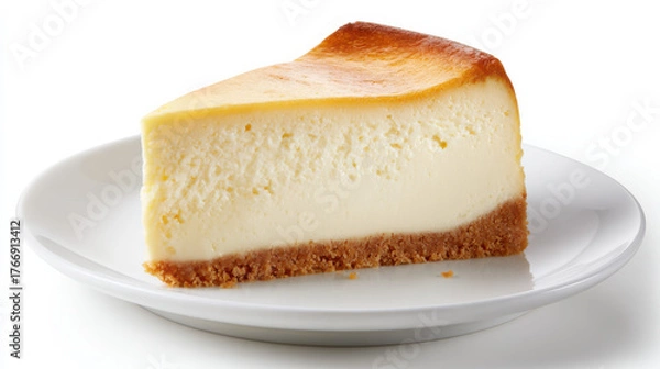 Obraz Stück cremiger Käsekuchen auf weißem Teller
