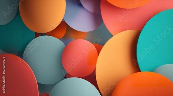 Fototapeta Abstract background with overlapping colorful circles and spheres in a vibrant and playful composition, digital art