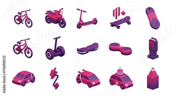 Fototapeta Collection of various transportation vehicles isolated on transparent background