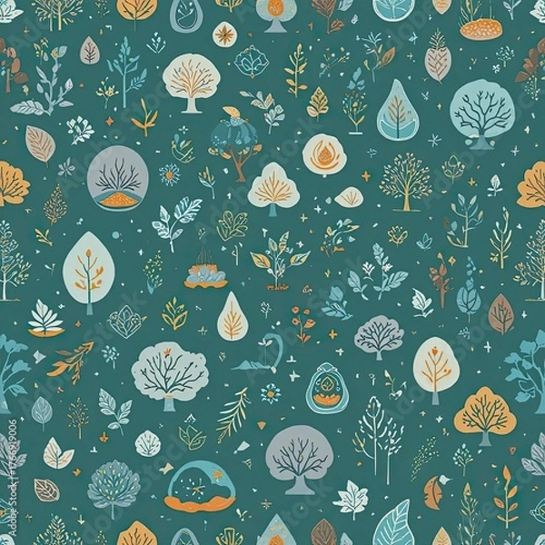 Fototapeta Colorful Botanical Elements in a Seamless Design for Graphic Use