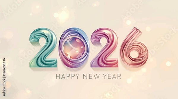 Fototapeta Liquid Ribbon 2026 Happy New Year Vector with Aurora Colors