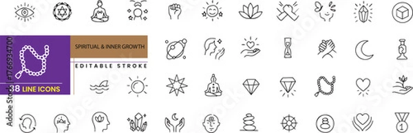 Obraz Spiritual & Inner growth vector line icon pack