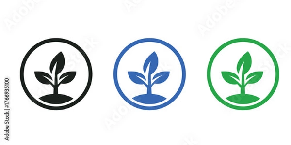 Fototapeta Set of green eco icons with leaves nature and environment symbols