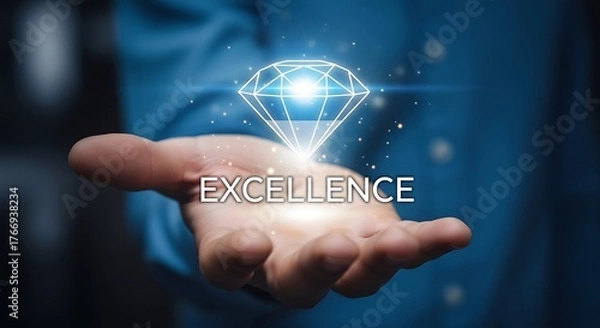 Obraz Hand holding glowing diamond above word excellence image