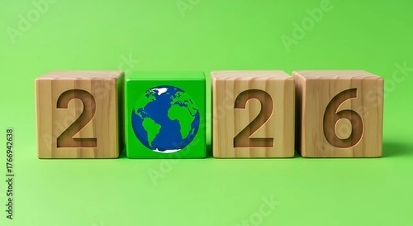 Obraz Wooden blocks with numbers and globe earth