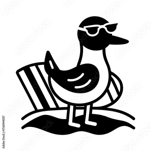 Fototapeta duck wearing sunglasses chilling on beach summer.