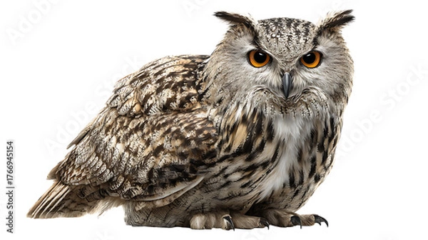 Fototapeta owl staring forward isolated on a white background