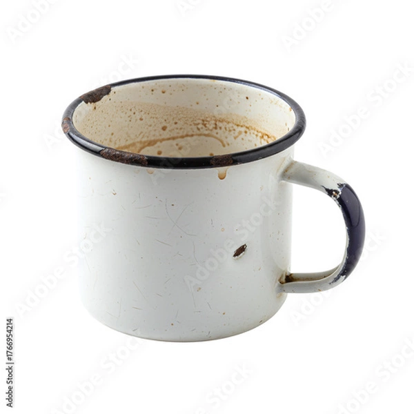Obraz Old Rustic Enamel Mug with Scratches and Stains