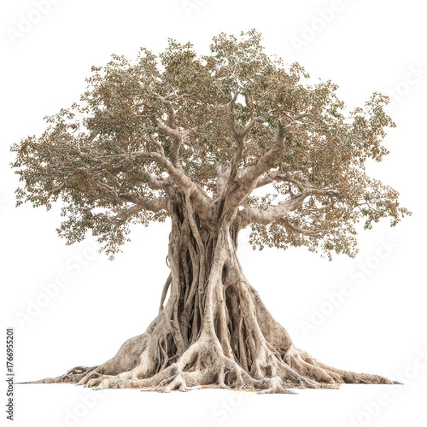 Obraz Banyan tree with sprawling roots png nature png tropical png foliage png green png trunk png branches png plant png forest png botanical png transparent background image