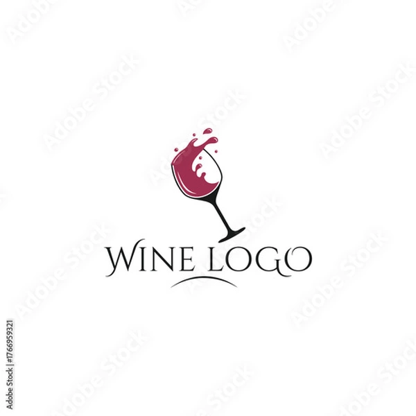 Fototapeta Elegant wine glass logo design with a splash of red wine