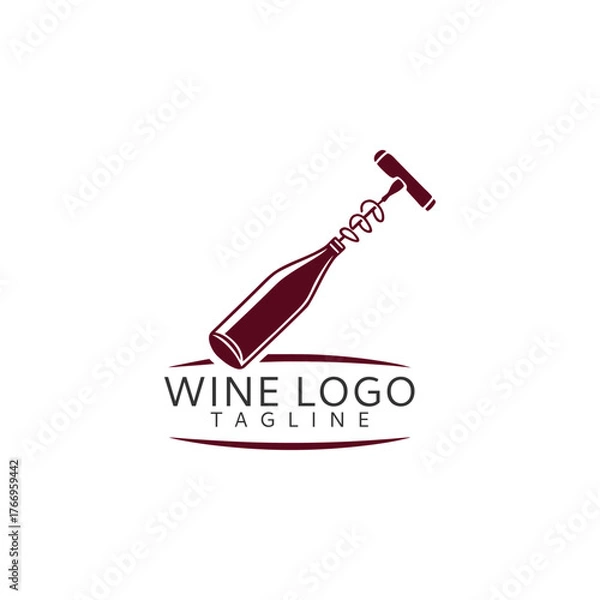 Fototapeta Elegant wine bottle and corkscrew logo design with tagline illustration
