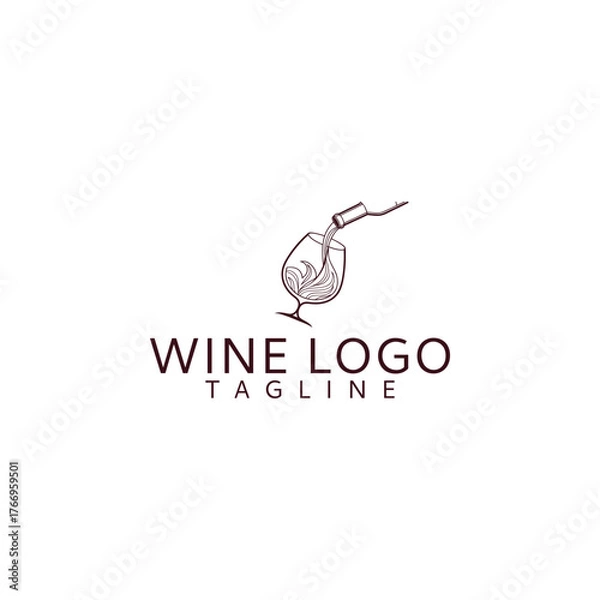 Fototapeta Elegant wine glass and bottle sketch logo design with text tagline