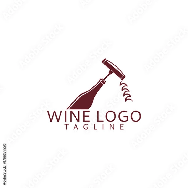 Fototapeta Elegant wine bottle and corkscrew logo design with a tagline element