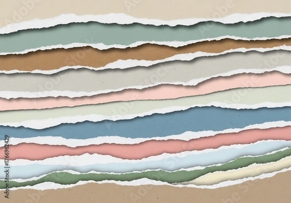 Fototapeta Torn paper layers in various pastel colors, creating a textured background.