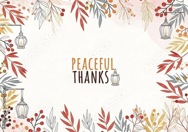 Obraz Send heartfelt Thanksgiving wishes with this elegant autumn botanical card design for a grateful holiday