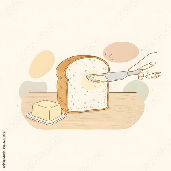 Obraz Spreading butter on bread watercolor illustration