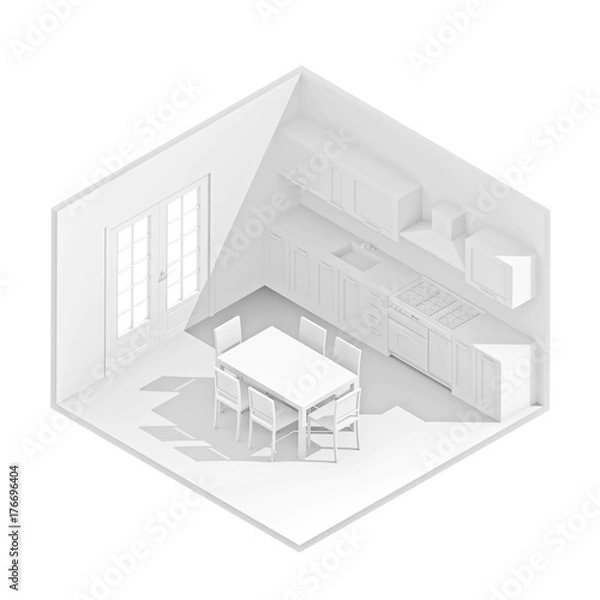 Fototapeta 3d isometric rendering kitchen