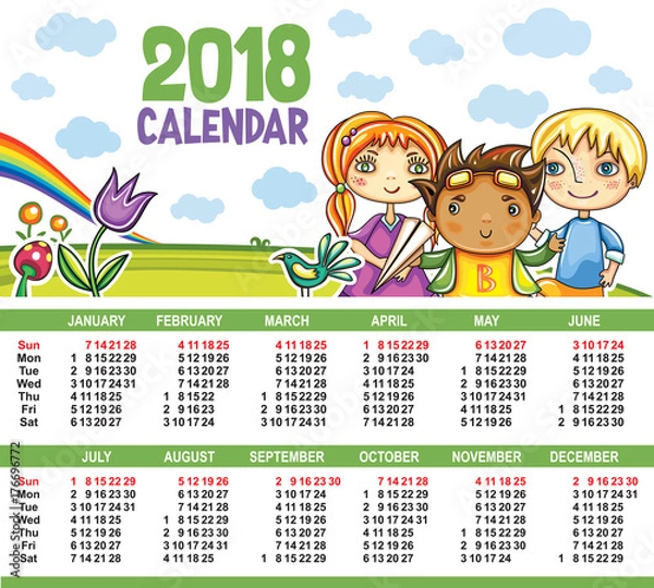 Fototapeta Vector calendar 2018 year.