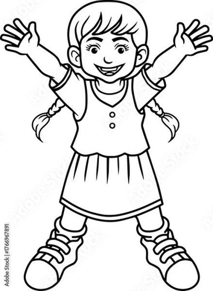 Fototapeta happy child line vector illustration isolated on white background