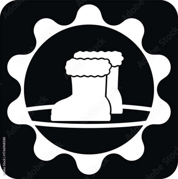 Fototapeta A pair of winter boots in silhouette in a black and white illustration