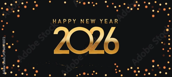 Obraz Happy New Year 2026 greeting card Celebration background Golden Firework and sparklers on with bokeh lights