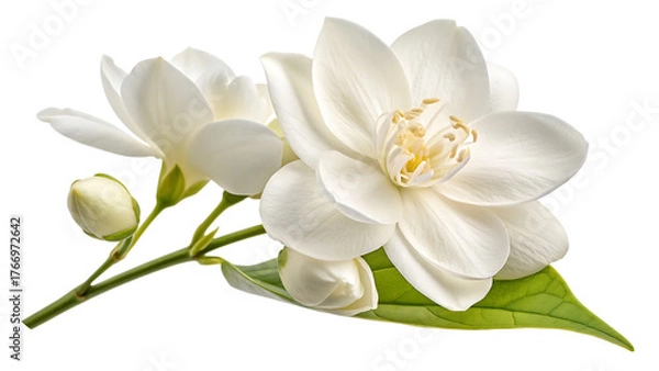 Obraz White jasmine flower for nature cut out isolated on white background PNG. AI GENERATED.